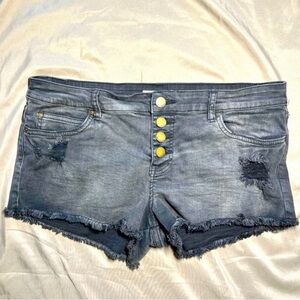 Billabong Mid Rise Button Fly Distress Shortie Denim Shorts